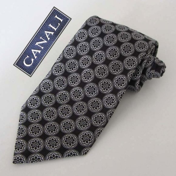 Canali Other - new CANALI blk/silver medallion pattern neck tie 100% silk Italy